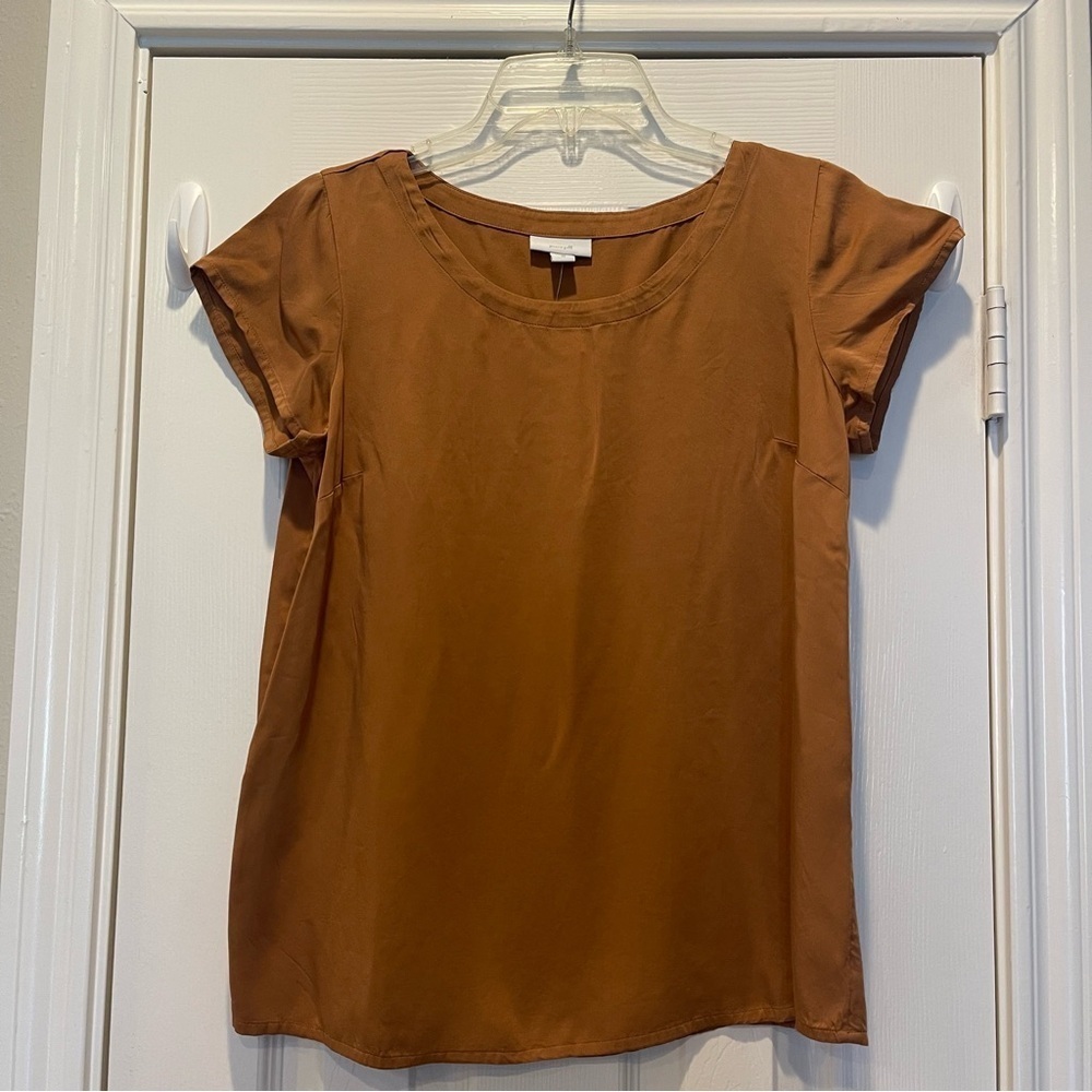 Pure Jill Women’s Sz XS Short Sleeve Top Saffron Rust Minimalist Basic Quality